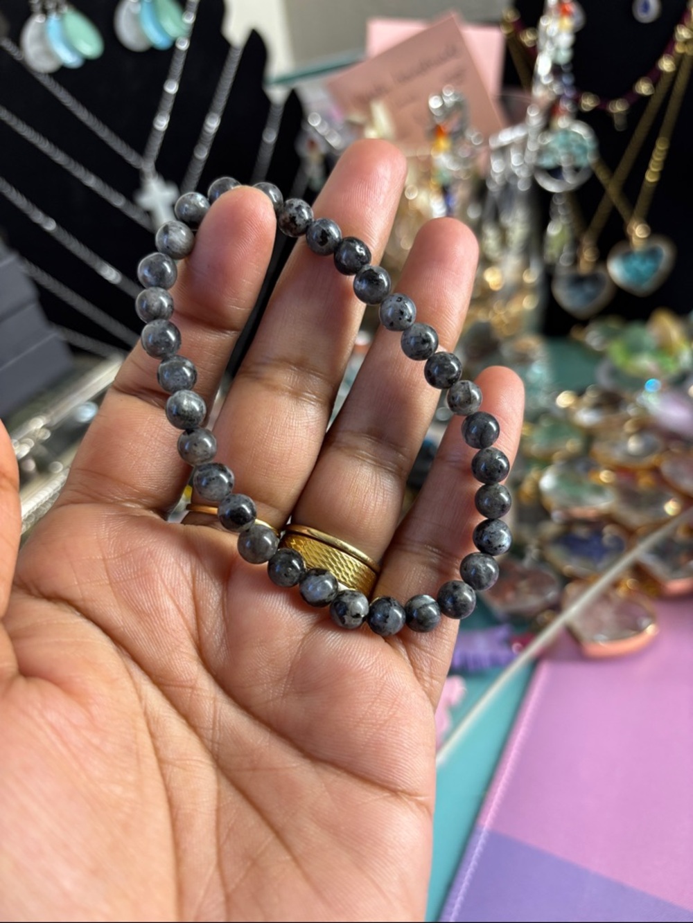 Handcrafted Gray Bead Stretch Bracelet - Women Jewelry